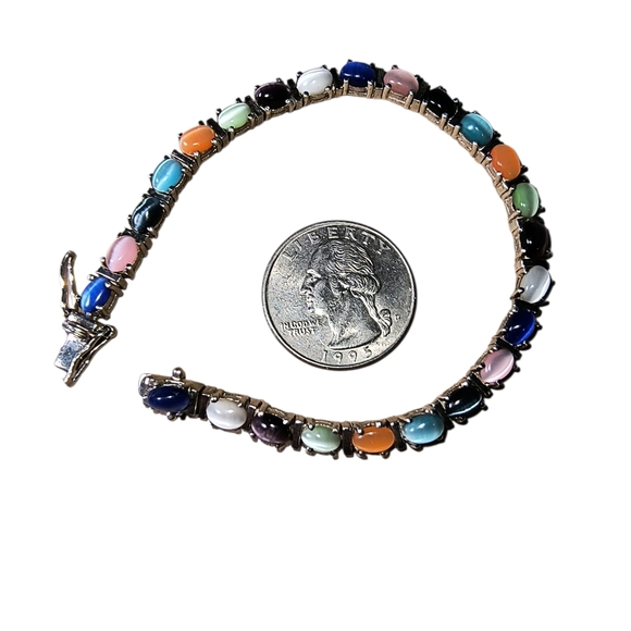 Sterling Silver & Cat's Eye Glass Link Tennis Bracelet - Picture 6 of 13